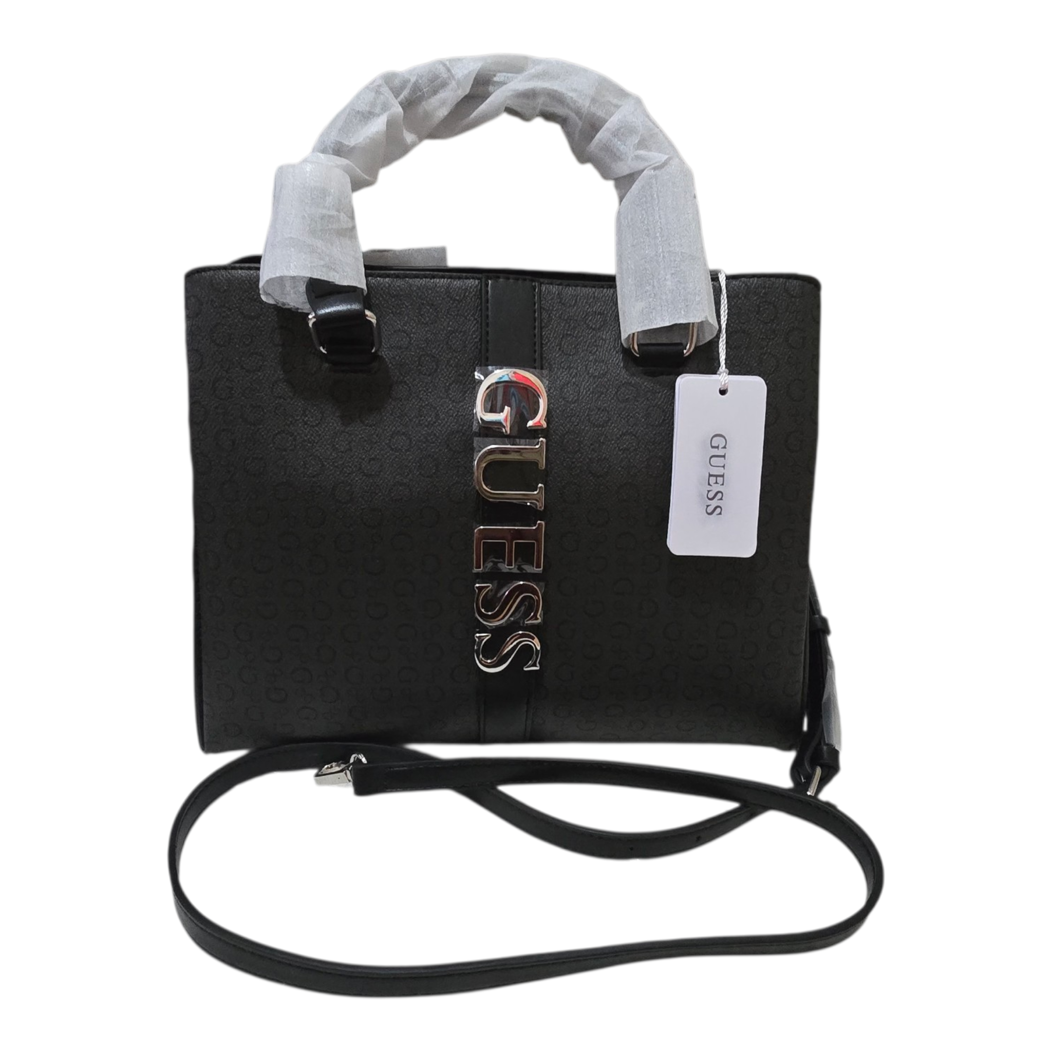 Bolso Satchel Guess con Logotipo Vertical – Elegancia Estructurada