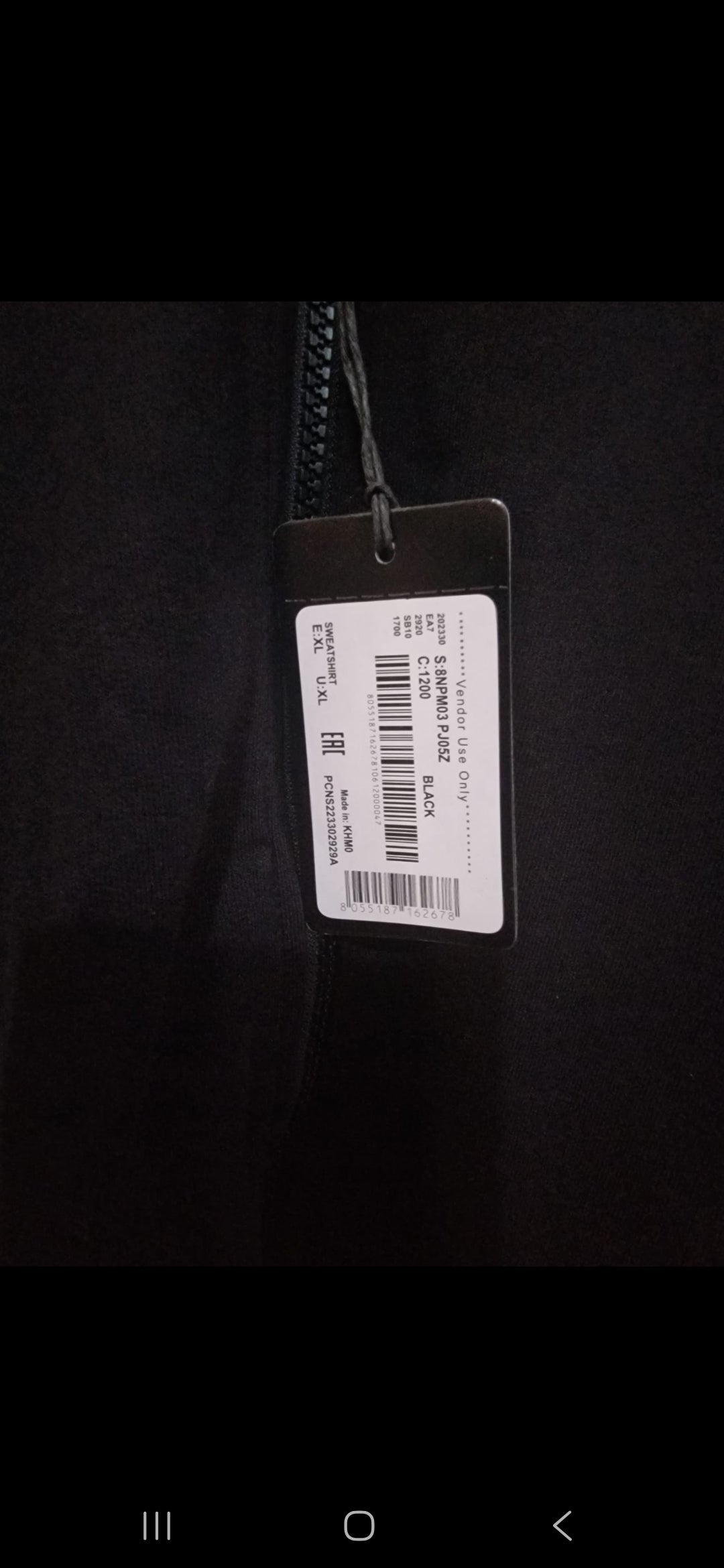 SUDADERA EMPORIO ARMANI CON CREMALLERA Y CAPUCHA- COLOR NEGRO NUEVO SIN ESTRENAR